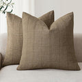 Foindtower Set of 2 Decorative Linen Check Throw Pillow Covers Neutral Farmhouse Vintage Cushion Covers Modern Boho Home Decor for Sofa Chair Couch Bedroom Living Room,18×18 Inch,Light Brown