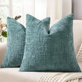 decorUhome Teal Chenille Throw Pillow Covers 18x18 Set of 2 Thick Textured Slubby Couch Pillow Covers Farmhouse Accent Modern Neutral Decorative Pillow Cases for Bed Sofa Living Room
