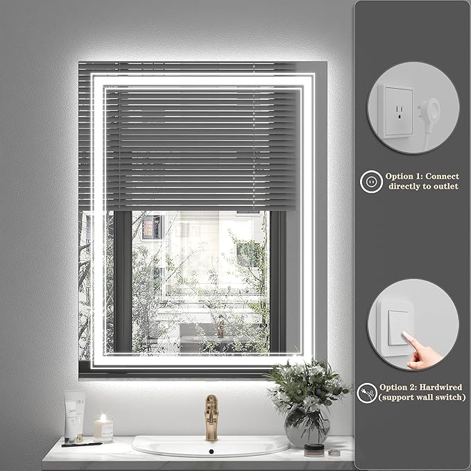 60x30 Inch LED Bathroom Mirror for Wall, Illuminated Vanity Mirror with Lights, Dimmable, Anti-Fog, Shatter-Proof, ETL Listed (Backlit and Front Lighted)