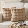 Pack of 2 Thick Plush Throw Pillow Covers Fluffy Wave Faux Fur Decorative Cushion Covers Soft Wool Pillowcase for Sofa Couch Livingroom 20x20 Inch Camel