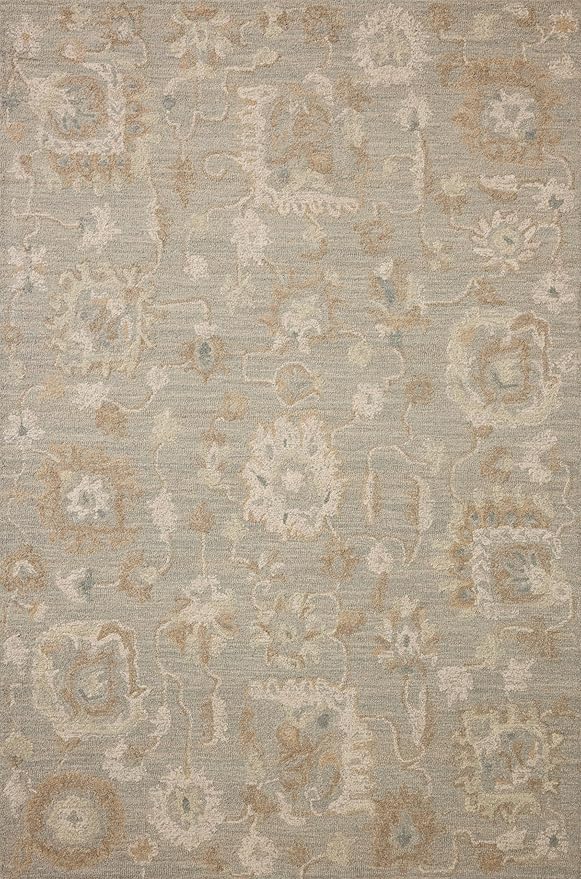 Loloi Chris Loves Julia Dorothea Collection DRT-01 Stone/Multi 2'-6" x 7'-6" Runner Rug Wool Neutral Floral Living Room Bedroom Carpet