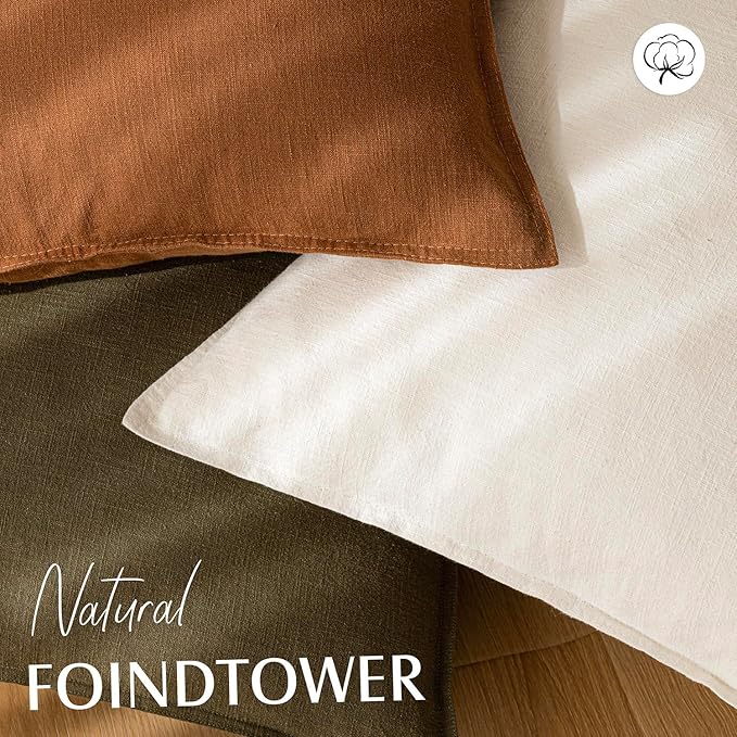 Foindtower Pack of 2, Decorative Linen Soild Throw Pillow Covers Soft Accent Cushion Case Boho Farmhouse Neutral Pillowcase for Chair Couch Sofa Bedroom Living Room Home Decor 24 x 24 Inch Cream White