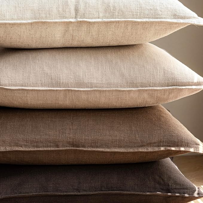 Foindtower Pack of 2, Decorative Linen Soild Throw Pillow Covers Soft Accent Cushion Case Farmhouse Neutral Pillowcase for Chair Couch Sofa Bedroom Living Room Home Decor 24 x 24 Inch Tan Beige