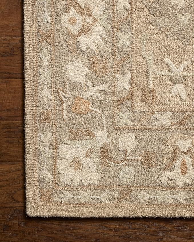 Loloi Chris Loves Julia Dorothea Collection DRT-02 Khaki/Dove 11'-6" x 15' Area Rug Wool Neutral Floral Living Room Bedroom Carpet