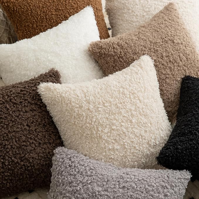 Pack of 2 Curly Teddy Wool Faux Fur Throw Pillow Covers Fuzzy Accent Soft Sherpa Pillowcases Sheepskin Fleece Decorative Cushion Case for Sofa Couch Living Room 12x20 Inch Bronze