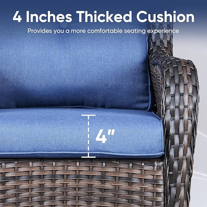 Outdoor Wicker Chair Cushions 2 Packs - Outside High Back Thick Water-Resistant Cushion 22x24 with Zipper Cover for Patio Glider Rocking Chairs Loveseat Couch – Blue/Buckle