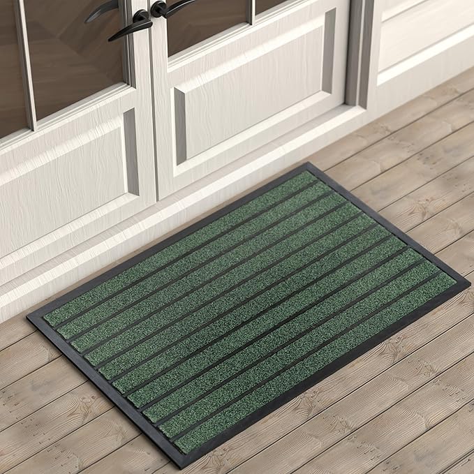 ubdyo Extra Durable Door Mat - Dirt Trapping Outdoor Welcome Mats - Non-Slip Outdoor Indoor Entrance - Low Profile Front Doormat (36" x 24", Bright Green)