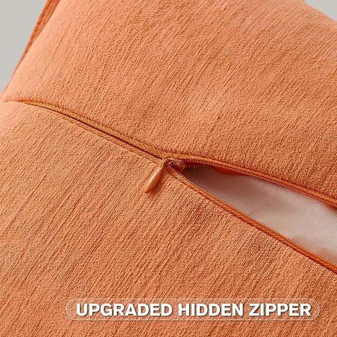 FUTEI Orange Chenille Throw Pillow Covers 16x16 Inch Set of 2,Edges Double-Stitched Cushion Cases,Modern Home Decor for Couch Living Room