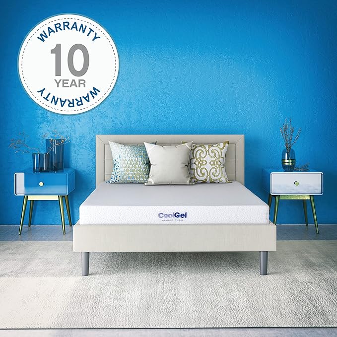 Cool Gel 6 Inch Queen Memory Foam Mattress Medium Firm, Memory Foam Mattress Queen Size Cooling, Made in the USA, 6" Depth with Pressure Relief, CertiPUR-US Certified No Fiberglass, CoolGel Bed
