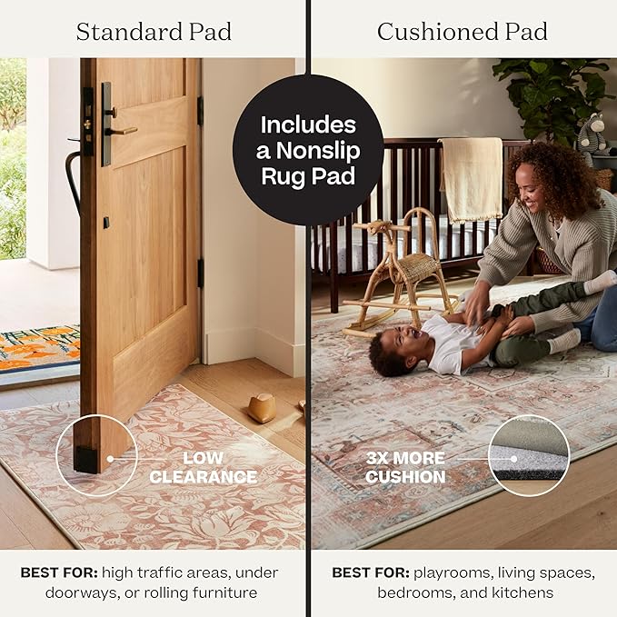 RUGGABLE Washable Vintage Area Rug – Verena Dark Wood 6x9, Stain-Resistant, Non-Slip – Medium Machine Washable Rugs for Living Room, Bedroom, Hallway, Entryway & Office–with Cushioned Pad