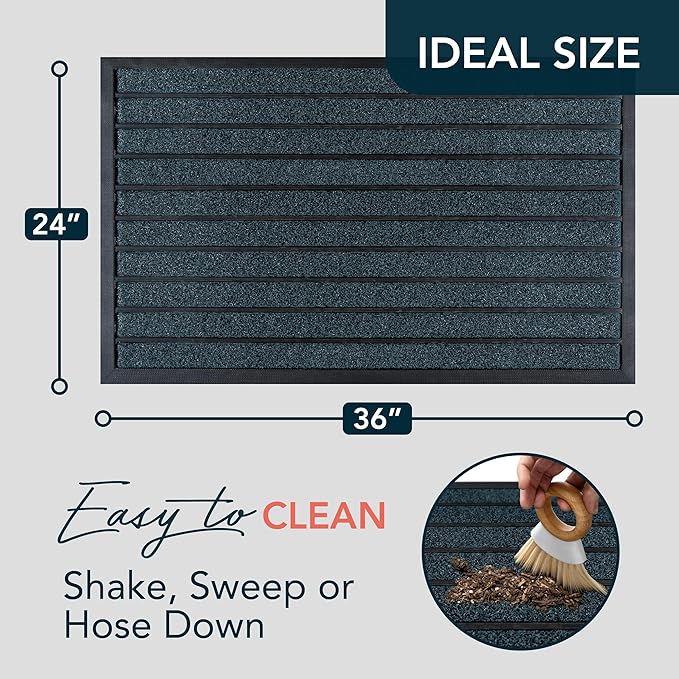 ubdyo Extra Durable Door Mat - Dirt Trapping Outdoor Welcome Mats - Non-Slip Outdoor Indoor Entrance - Low Profile Front Doormat (36" x 24", Bright Blue)