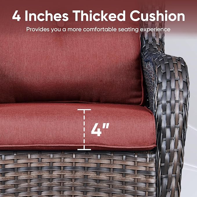 7-Piece Outdoor Patio Cushion Set - Fade & Water Resistant with Removable Olefin Cover, 22x24x4 Inch Memory Foam Cushions for Wicker Sectional Sof - Red/Buckle