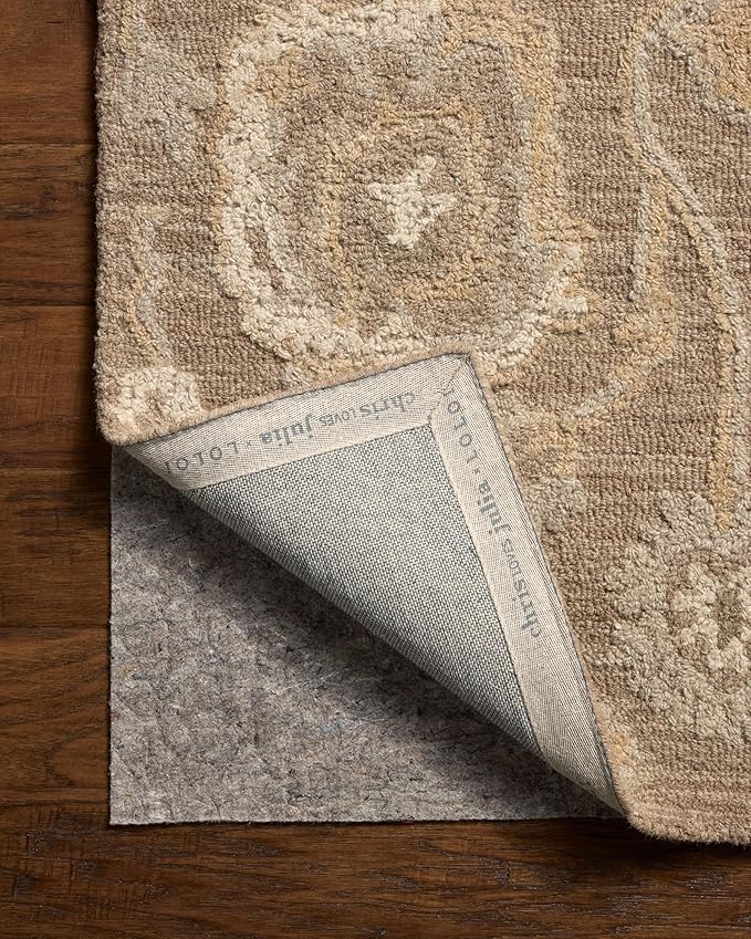 Loloi Chris Loves Julia Dorothea Collection DRT-01 Bark/Stone 9'-3" x 13' Area Rug Wool Neutral Floral Living Room Bedroom Carpet