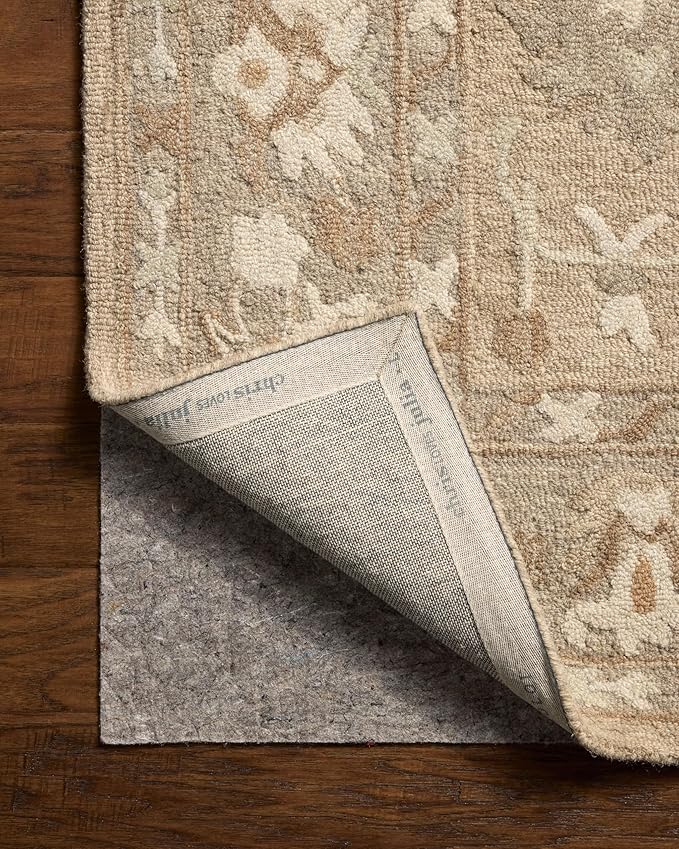 Loloi Chris Loves Julia Dorothea Collection DRT-02 Khaki/Dove 5'-0" x 7'-6" Area Rug Wool Neutral Floral Living Room Bedroom Carpet