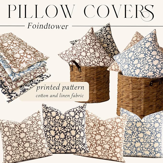 Foindtower Set of 2 Decorative Neutral Floral Throw Pillow Covers Accent Farmhouse Cushion Covers Boho Vintage Pillowcase for Couch Sofa Bedroom Living Room Home Decor,20×20 Inch,Brown
