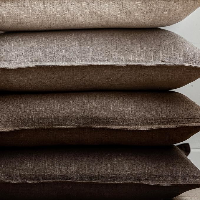 Foindtower Pack of 2, Decorative Linen Soild Throw Pillow Covers Accent Lumbar Cushion Case Boho Farmhouse Pillowcase for Chair Couch Sofa Bedroom Living Room Home Decor 12 x 20 Inch Brown Tan