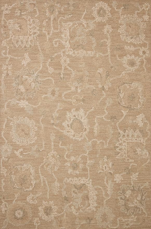 Loloi Chris Loves Julia Dorothea Collection DRT-01 Sand/Pebble 7'-9" x 9'-9" Area Rug Wool Neutral Floral Living Room Bedroom Carpet