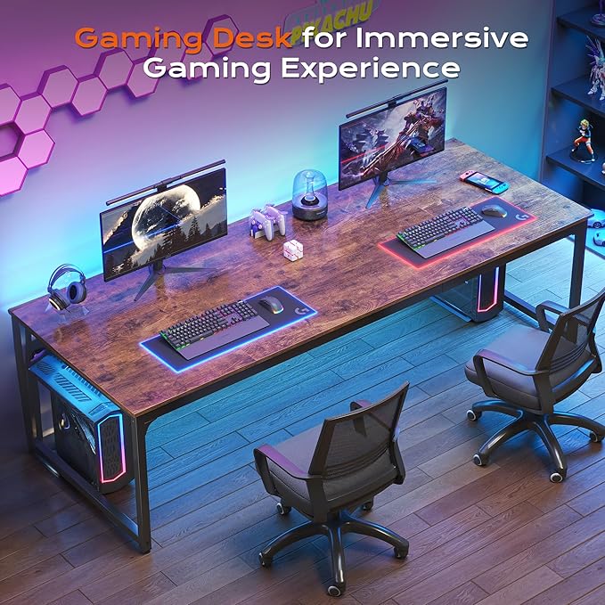 PRAISUN 78.7 X 29.5 Inch Computer Desk with Deeper Desktop, Long Gaming Office Writing Work Desk for Home Office, Study, Bedroom, Work from Home, Metal Frame, Rustic Brown