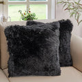 Cheer Collection Throw Pillows for Couch and Bed, Soft Shaggy Throw Pillows with Inserts Included, Cozy Long Hair Faux Fur Pillows - Set of 2-18" x 18" - Black