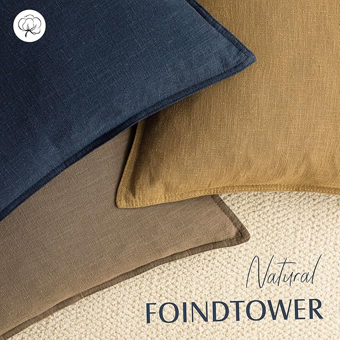 Foindtower Pack of 2, Decorative Linen Soild Throw Pillow Covers Soft Accent Cushion Case Boho Farmhouse Neutral Pillowcase for Chair Couch Sofa Bedroom Living Room Home Decor 20 x 20 Inch Light Brown