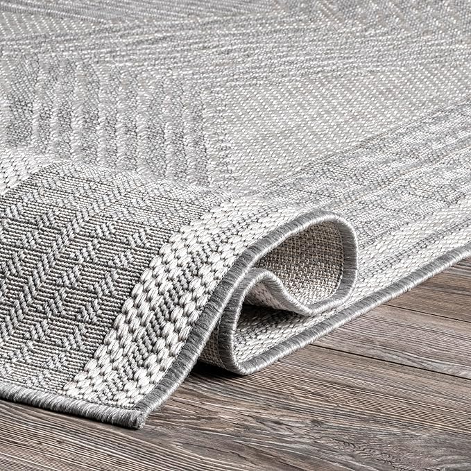 nuLOOM 2' x 10' Outdoor Tribal Geometric Area Rug, Stain Resistant, Weather Resistant, High Traffic, Patio, Balcony, Outside, Ranya Light Grey