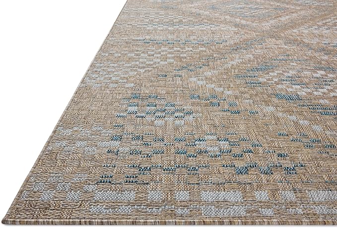 Loloi Amber Lewis Topanga Collection TOP-04 Natural/Aqua 7'-10" x 10' Indoor/Outdoor Area Rug