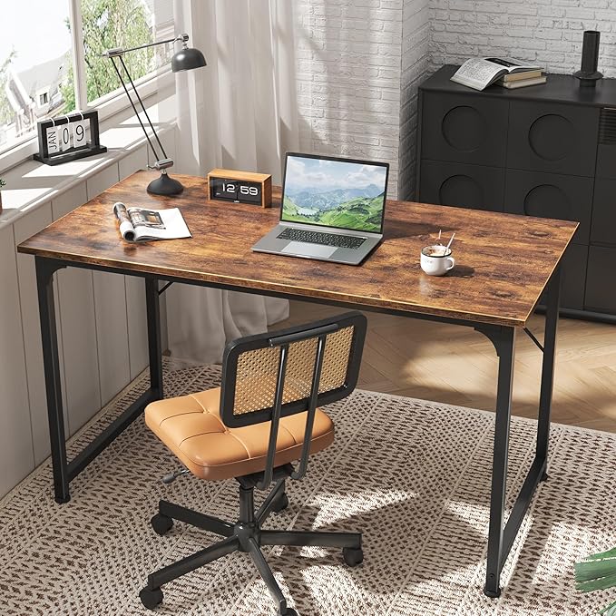 Huuger Computer Desk, 48 Inch Office Desk, Gaming Desk with Storage, Writing Desk Work Desk for Home Office, Study, Modern Simple Desk, Large Legroom, Metal Frame, Rustic Brown