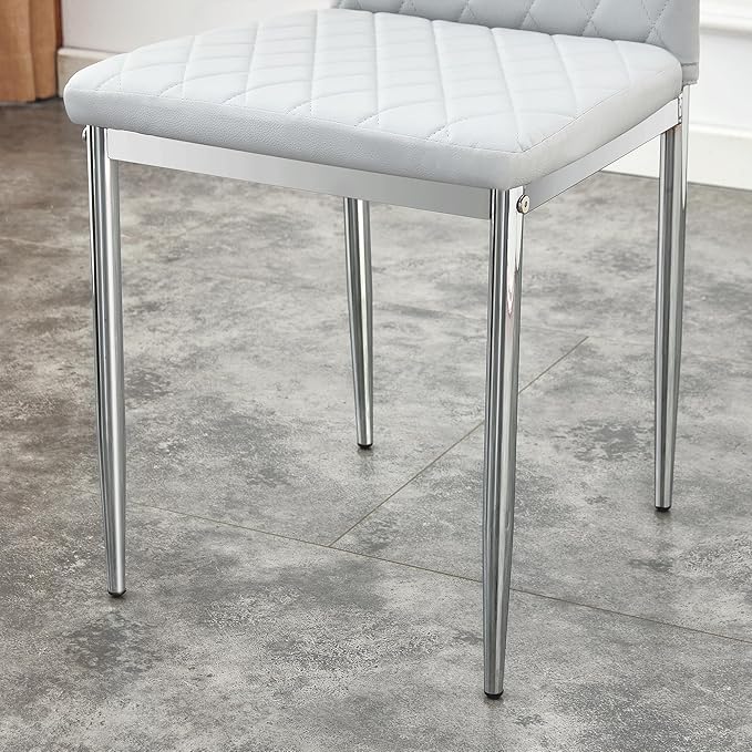 JT Modern Minimalist Dining Chair Fireproof Leather Sprayed Metal Pipe Diamond Grid Pattern Restaurant Home Conference Chair Set of 4 Or 6 (4, Gray Brown)