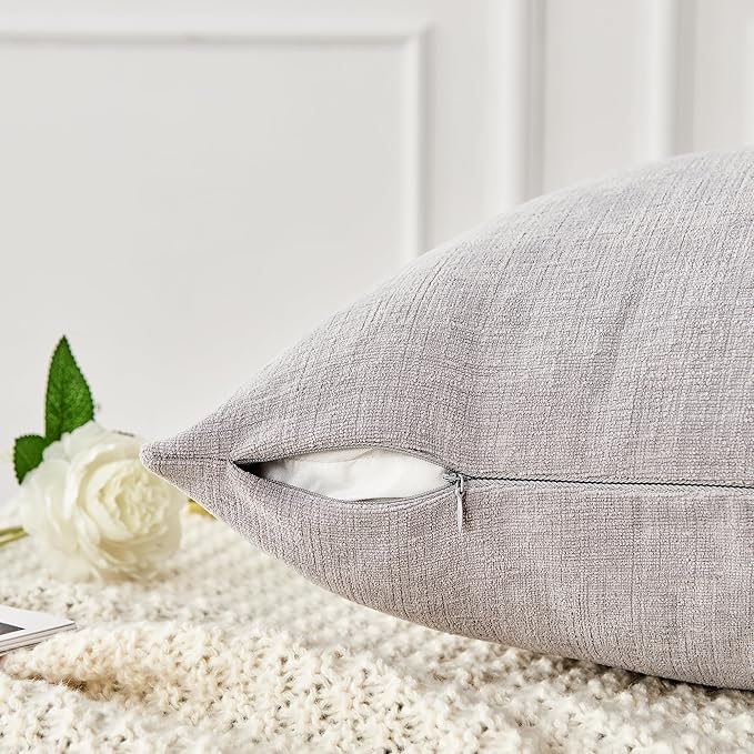 GAWAMAY Decorative Square Throw Pillow Covers 20"x20" Inch Set of 2, Super Soft Chenille Pillows Farmhouse Fall Pillowcase for Living Room Bedroom Sofa Couch Cushion Cover Light Grey 50x50cm