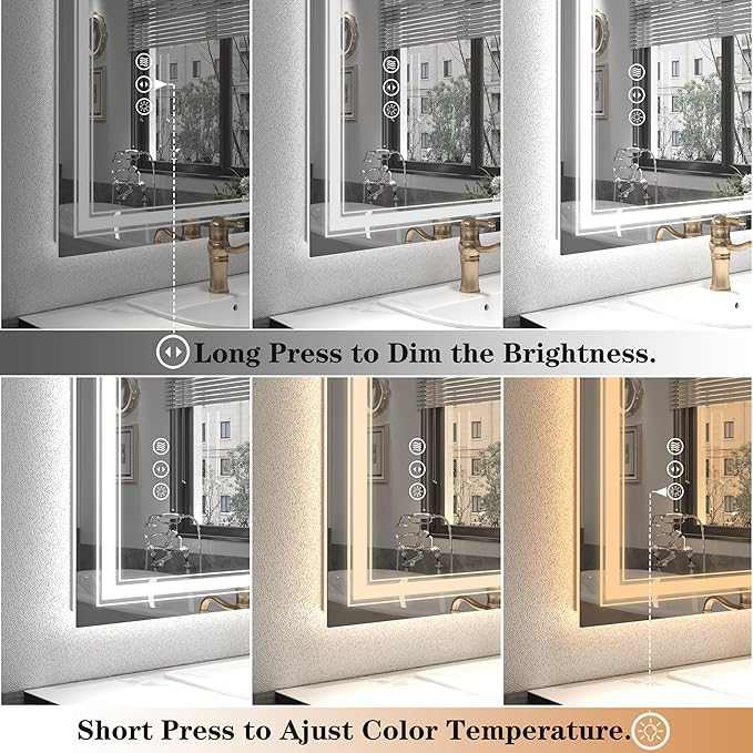50x40 LED Bathroom Mirror, Lighted Mirror for Bathroom Wall, Backlit and Front Lights, Dimmable, Anti-Fog, Shatterpoof, Memory (Horizontal/Vertical)