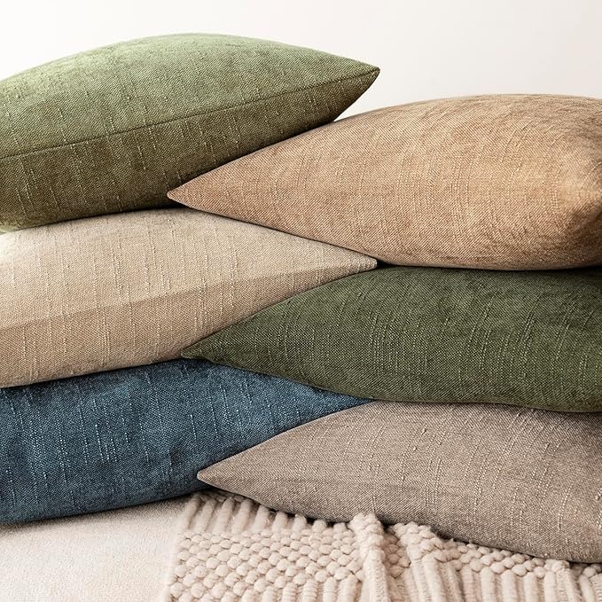 Foindtower Pack of 2 Textured Chenille Throw Decorative Pillow Covers Square Accent Solid Cushion Cover Neutral Farmhouse Pillow Case for Couch Sofa Bedroom Living Room 20x20 Inch,Taupe Khaki Camel