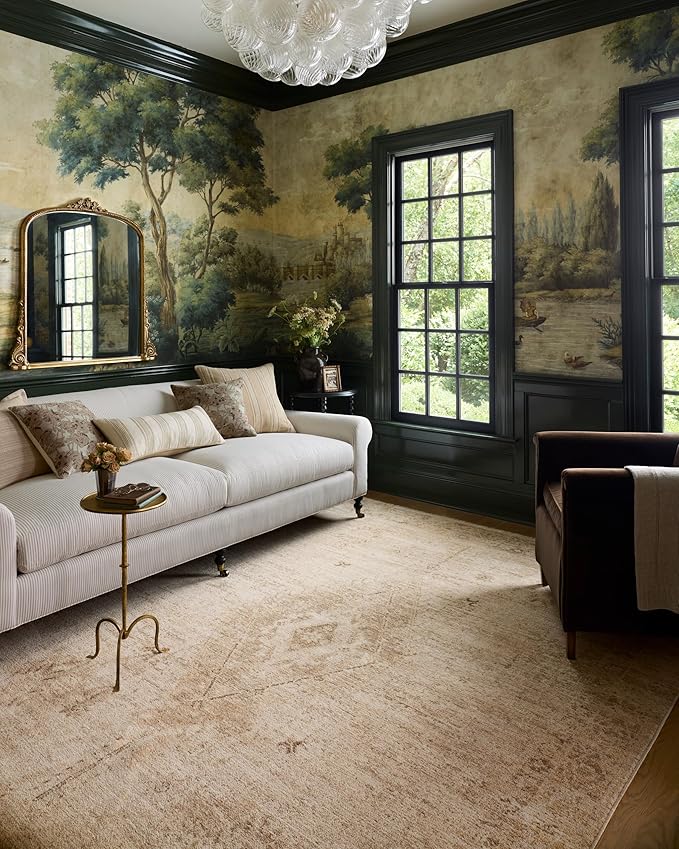 Loloi Chris Loves Julia Palma Collection PLM-06 Natural/Smoke 11'-6" x 15'-7" Fringe Area Rug Vintage Style Boho Living Room Bedroom Carpet