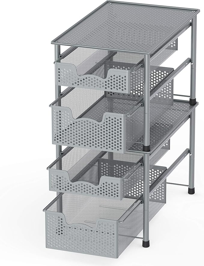 Simple Houseware Stackable 2 Tier Sliding Basket Organizer Drawer, Silver