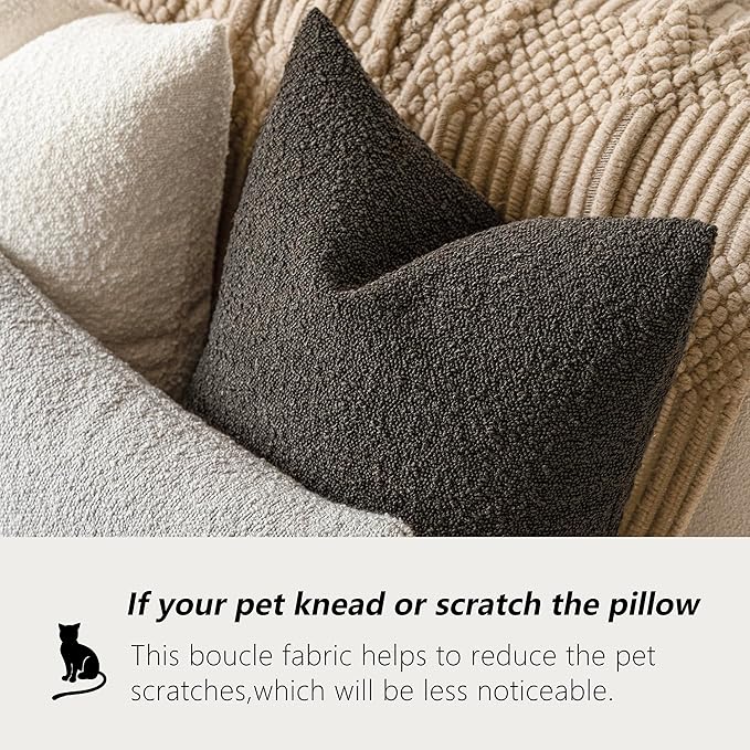 Foindtower Pack of 2 Textured Boucle Throw Pillow Covers Accent Solid Decorative Pillow Cases Cozy Woven Couch Cushion Case for Sofa Bedroom Living Room Home Decor, 18 x 18 Inch,Dark Brown