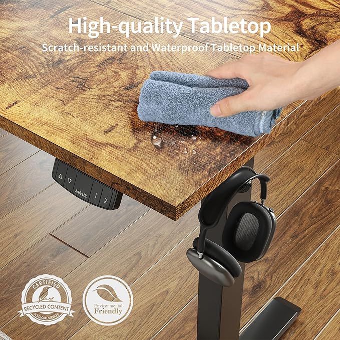 Agilestic Electric Standing Desk, Large 60 x 24 Inches Height Adjustable Desk, Sit Stand up for Work Office Home, Ergonomic Rising Computer Table with Memory Preset, Rustic Brown