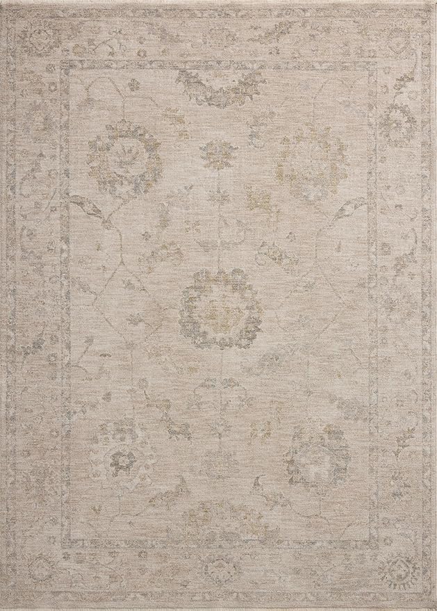 Loloi Chris Loves Julia Louisa Collection LOI-02 Oatmeal/Slate 5'-3" x 5'-3", .38" Pile Height, Round Area Rug