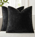 decorUhome Chenille Soft Throw Pillow Covers 16x16 Set of 2, Farmhouse Velvet Neutral Decorative Euro Pillow Covers with Stitched Edge for Couch Sofa Bed Home Decor, Black
