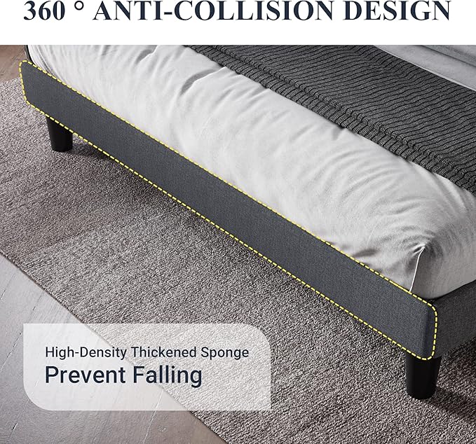 Allewie King Size Upholstered Platform Bed Frame with Wingback and Button Tufted Headboard for Reading, Strong Wood Slat Support, Modern Design, Easy Assembly, Dark Grey
