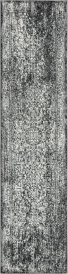 SAFAVIEH Evoke Collection Runner Rug - 2'2" x 17', Black & Grey, Distressed Design, Non-Shedding & Easy to Clean, Ideal for Foyer, Bedroom, Kitchen, Hallway (EVK256R)
