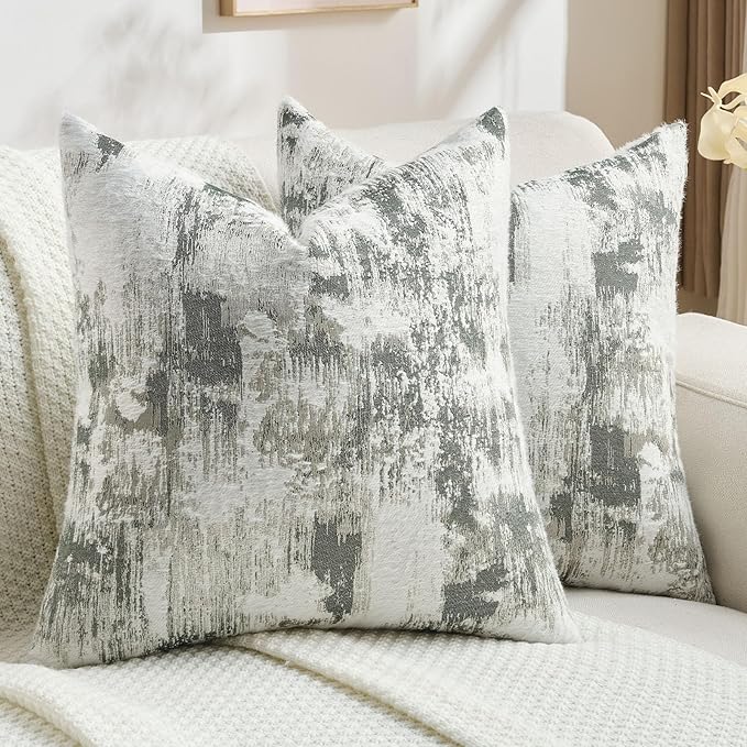 FUTEI Dark Green White Decorative Throw Pillow Covers 26x26 Inch Set of 2,Soft Faux Cashmere Jacquard - Textured & Cozy Euro Pillow Shams,Modern Home Decor for Couch Bed Living Room