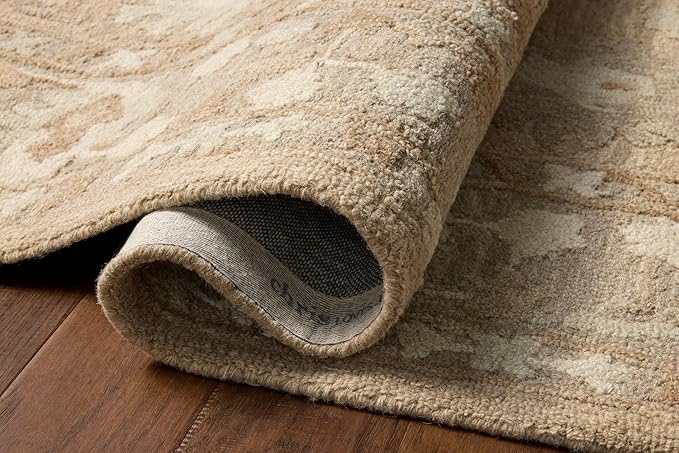 Loloi Chris Loves Julia Dorothea Collection DRT-02 Khaki/Dove 5'-0" x 7'-6" Area Rug Wool Neutral Floral Living Room Bedroom Carpet