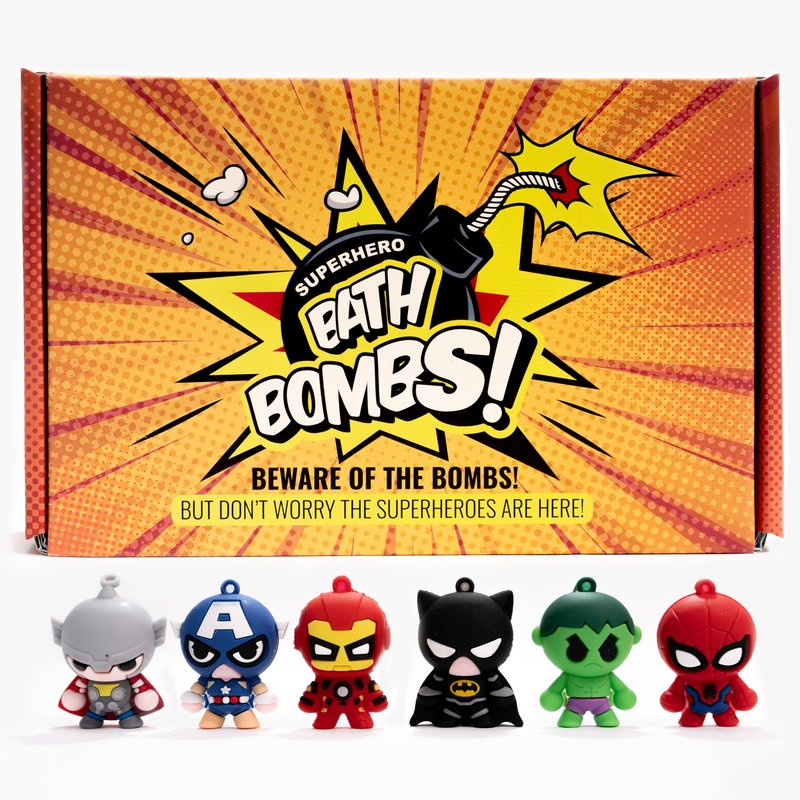 COSMETICS STORIES-Superhero Bath Bombs for Kids with Surprise Inside - Organic, Gentle, and Mess-Free Bath Time Fun for Kids - Vibrant Colors and Amazing Scents - Amazing Gift for Superhero Fans