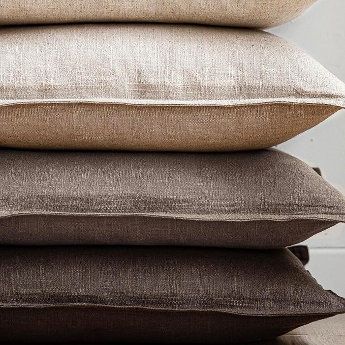 Foindtower Set of 2, Decorative Linen Soild Throw Pillow Covers Soft Accent Euro Cushion Case Farmhouse Neutral Pillowcase for Chair Couch Sofa Bedroom Living Room Home Decor 16 x 16 Inch Light coffee