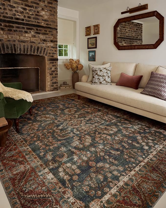 Loloi Chris Loves Julia Jules Collection JUL-10 Ocean/Spice 9'-6' x 14', .13' Pile Height, Area Rug
