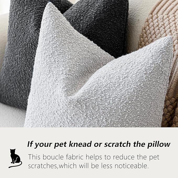 Foindtower Set of 2, Decorative Textured Boucle Throw Pillow Covers Accent Solid Pillow Cases Neutral Soft Cozy Couch Cushion Case for Chair Sofa Bedroom Living Room Home Decor 16 x 16 Inch Light Grey
