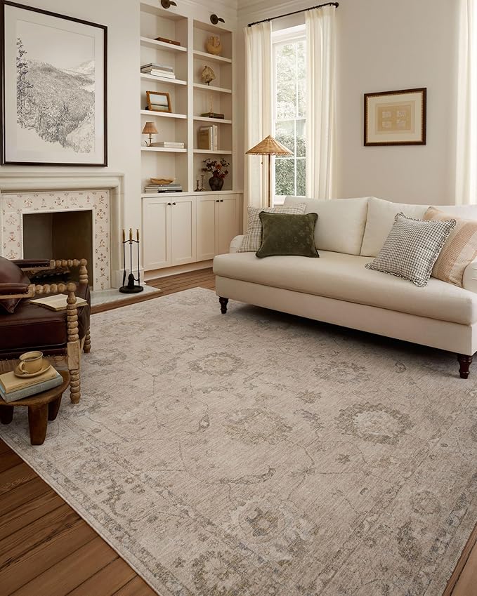 Loloi Chris Loves Julia Louisa Collection LOI-02 Oatmeal/Slate 2'-7" x 12'-0", .38" Pile Height, Runner Rug