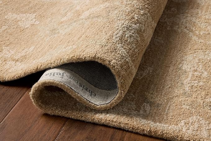 Loloi Chris Loves Julia Dorothea Collection DRT-01 Sand/Pebble 2'-6" x 9'-9" Runner Rug Wool Neutral Floral Living Room Bedroom Carpet
