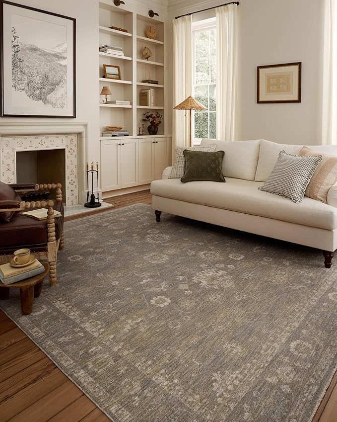Loloi Chris Loves Julia Louisa Collection LOI-04 Lagoon/Ivory 7'-10" x 7'-10", .38" Pile Height, Round Area Rug