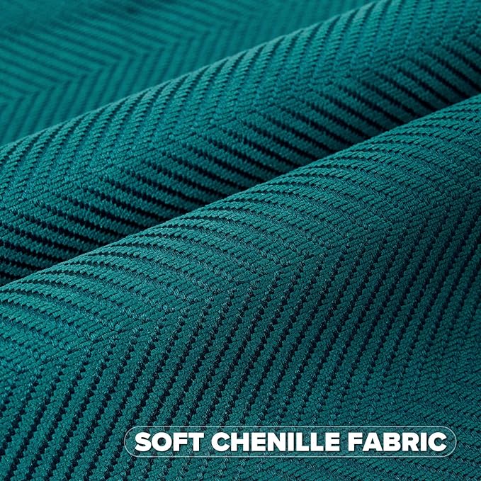 FUTEI Teal Chenille Throw Pillow Covers 22x22 Inch Set of 2,Soft Wide Chevron Textured Cushion Case,Farmhouse Home Decor for Couch Bed Living Room