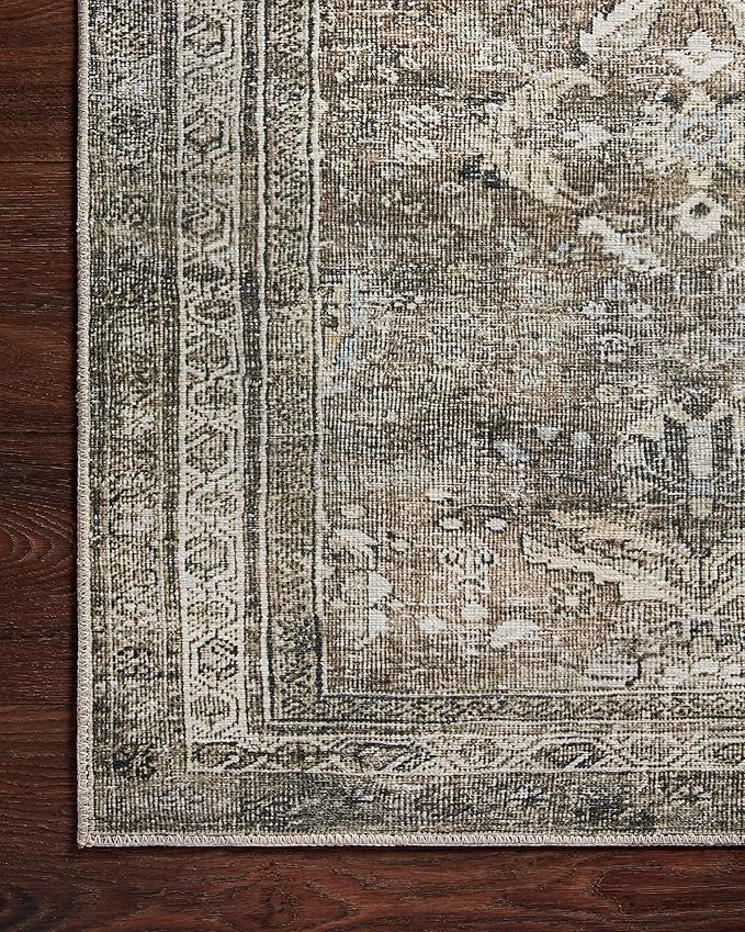 Loloi Layla Collection LAY-13 Antique/Moss 9'-6" x 14' .13" Thick Area Rug, Soft, Durable, Vintage Inspired, Distressed, Low Pile, Non-Shedding, Easy Clean, Printed, Living Room Rug